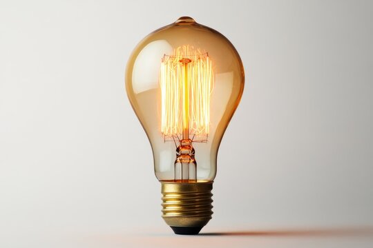 A glowing vintage Edison light bulb with a warm amber glass and exposed filament.