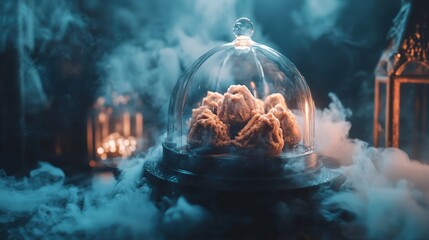 Mystical Kuih Inside Glass Dome with Dry Ice Fog Effect