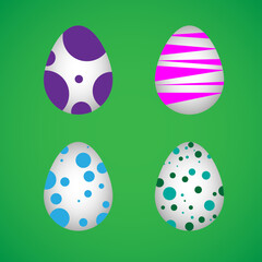 Happy Easter, four decorated eggs on a green background. Vector illustration EPS10