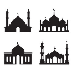 Set of mosque silhouettes. Isolated on white background. Vector illustration. vector of black silhouette of mosque
 Highly Detailed Mosques