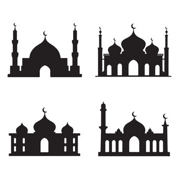 Set of mosque silhouettes. Isolated on white background. Vector illustration. vector of black silhouette of mosque
 Highly Detailed Mosques