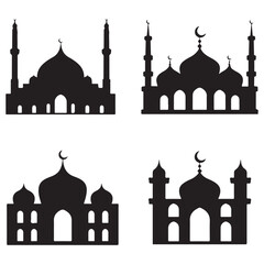 Set of mosque silhouettes. Isolated on white background. Vector illustration. vector of black silhouette of mosque
 Highly Detailed Mosques