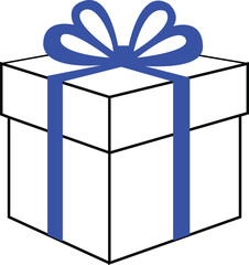 White gift box with blue ribbon, white background editable stroke, vector eps 10. 