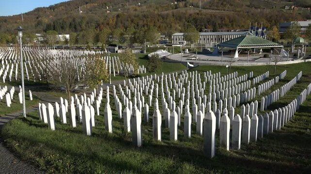 Gravestones of men and boys killed in the Srebrenica genocide of July 1995 in today's Bosnia and Herzegovina
