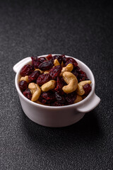 Mixture of roasted cashews and dried cranberries