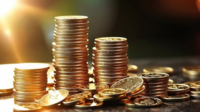 Gold coin video: strategic investment, financial chart, wealth growth, business ideas, cryptocurrency market, bitcoin success, wealth accumulation, money management, currency exchange.