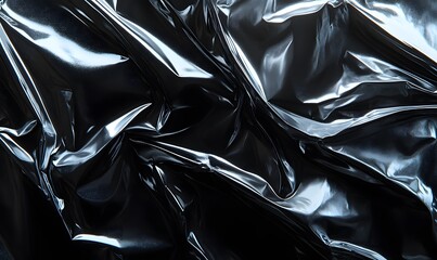 Abstract black glossy texture with wavy and reflective surface pattern