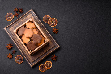 Ginger sweet cookies in yellow and brown color