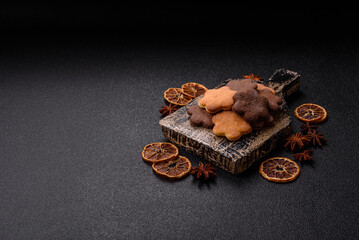 Ginger sweet cookies in yellow and brown color