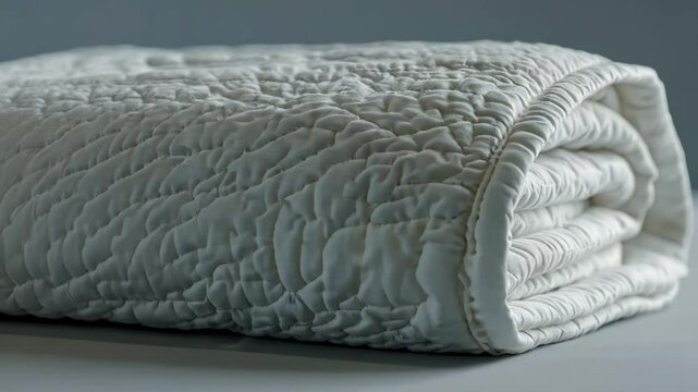 Detailed closeup of a folded textured blanket on display over time