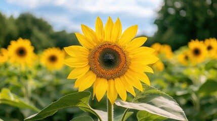 Obraz premium Bright Sunflower Field Under Sunny Sky