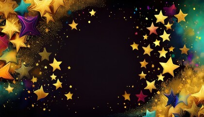 border frame of colorful falling confetti stars modern wallpaper background pattern copy space