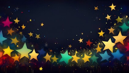 border frame of colorful falling confetti stars modern wallpaper on white background pattern copy space