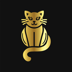 Elegant Gold Cat Illustration: Sophisticated Design
