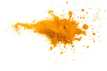 Turmeric powder flying, isolated on white background, clipping path