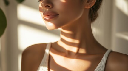 Soft sunlight casts stripes on skin