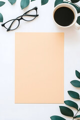  Flat Lay with Paper, Coffee, and Leaves