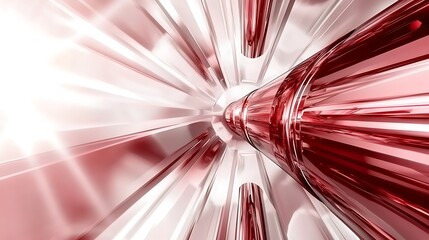 Abstract Light Burst in Red and Silver with Reflective Surfaces and Dynamic Lines