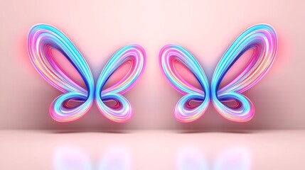 Fototapeta premium Colorful 3D Butterfly Shapes with Gradient Colors on a Soft Pink Background