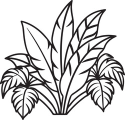 jungle foliage line art, black outline, vector and illustration, line art and outline