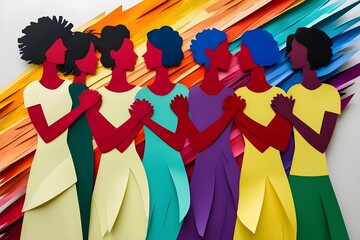 Oil painting of black women holding hands together. Representing unity, strength, empowerment. Selective focus