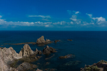 photographs of seascapes next to the beach and cliffs of Cabo de Gata in Spain