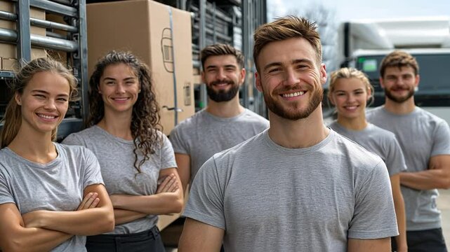 Volunteers Helping Humanity with Relief Aid in Matching Shirts