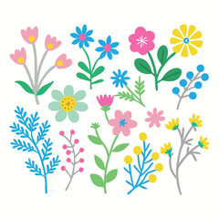 Collection of flowers. Abstract origami flowers. Set of wildflower, leaf branch, foliage on white background.Vector illustration botanical design and creative idea,eps 10.