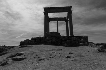 The Mirador Los Cuatro Postes or the Four Posts, an ancient monument viewpoint over the Spanish fortified walled city of &Aacute;vila marks the city limits