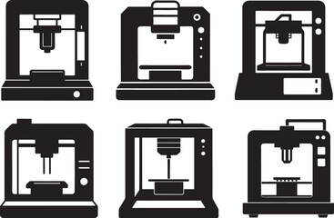 3d printer silhouette, black and white silhouette, vector and illustration