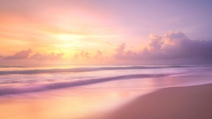 Fototapeta premium Gentle waves crashing on a beautiful beach at sunrise or sunset