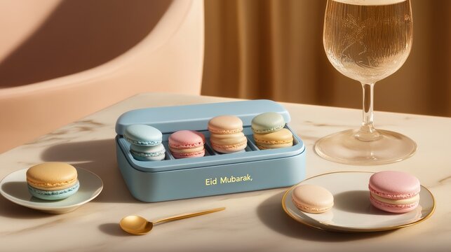 Pastel French Macarons in Gift Box for Celebration with Minimalist Style