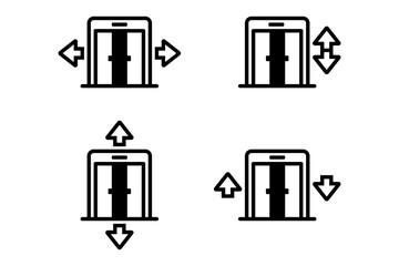 black linear elevator icon. open doors automatically image set