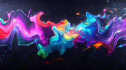 An abstract representation of sound waves, glowing with vibrant colors against the dark background
