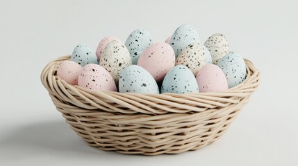 Colorful eggs in decorative basket