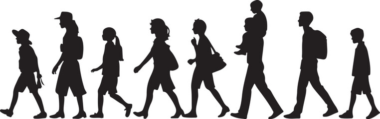 Silhouette of Walking People &ndash; Family and Travelers Vector Art