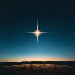 Bright Star Illuminating a Dark Sky Over a Vast Landscape at Dusk