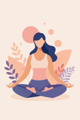 Woman meditating in a peaceful floral setting  