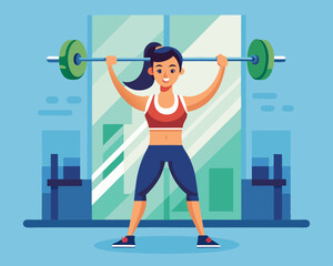 Obraz premium A strong female lifting weights in a gym, showcasing strength and determination during her workout routine.