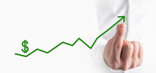 Growing arrow with a Dollar symbol. Business. Finance