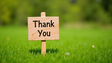 Rustic Wooden Thank You Sign Against Green Lawn Background with Copy Space