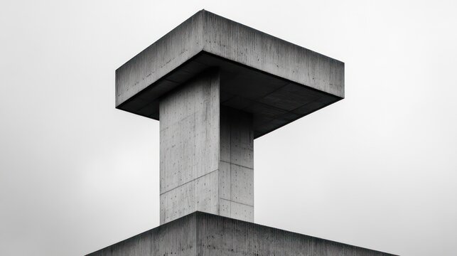 A concrete column supports a modern architectural building design