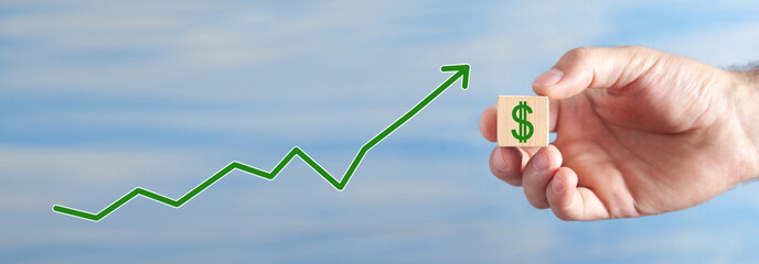 Growing arrow with a Dollar symbol. Business. Finance