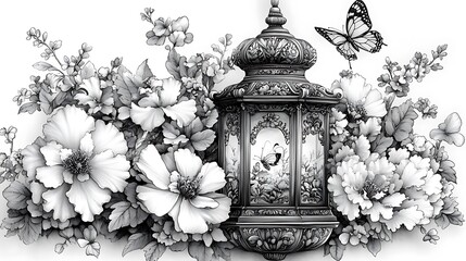Beautiful monochrome floral and lantern design high resolution hd photo