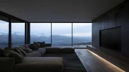 Fototapeta premium Modern mountain view living room interior design