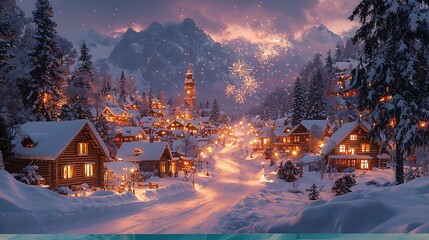 Beautiful mountain village covered snow high resolution hd photo