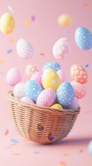 Fototapeta premium Colorful eggs in a basket for spring