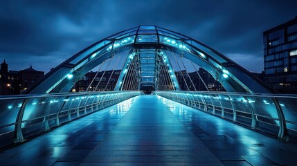 A Modern Illuminated Bridge Spanning a River at Night