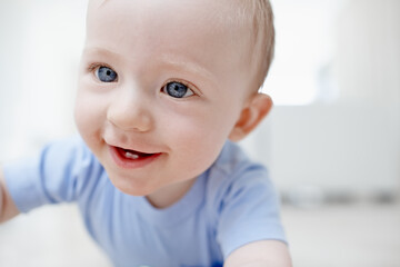 Smile, baby and play to explore at house of sensory development, discovery learning and child...