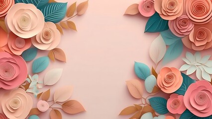 Pink background ready to use in marketing with pink flowers on the sides